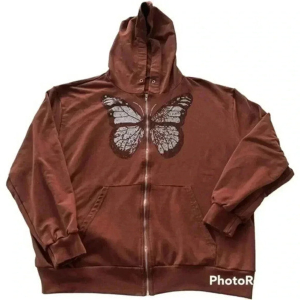 Butterfly rhinestones women’s full zip bling hoodie jacket Size Med